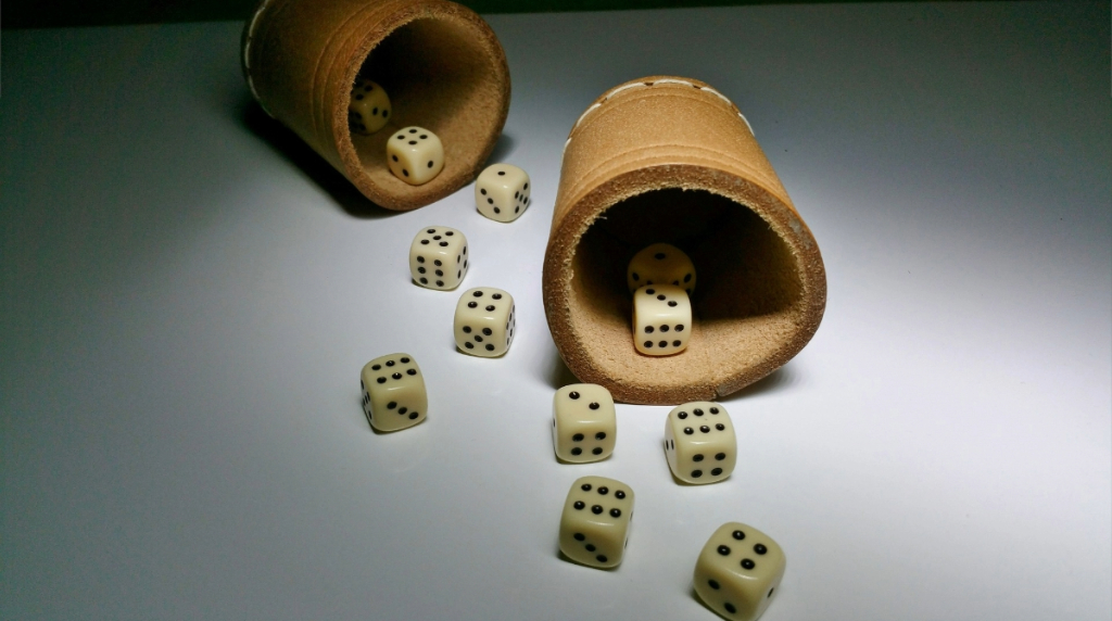 An image showing gambling dice in action