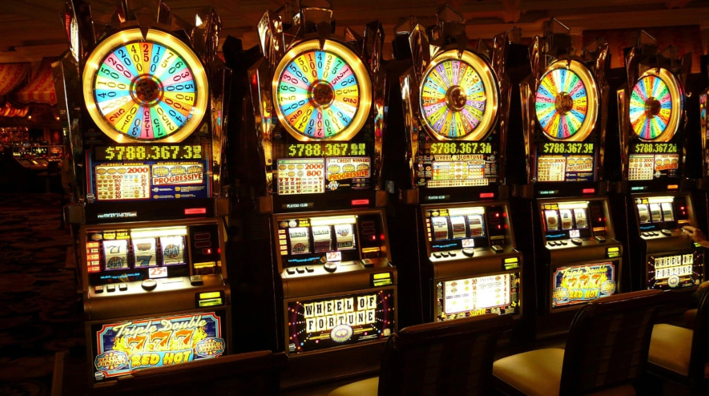 A Row of Gaming Machines at a Casino