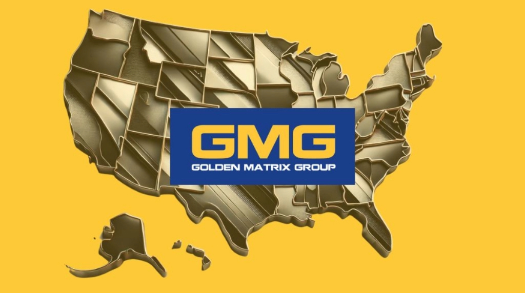 Golden Matrix Group logo and the United States map.