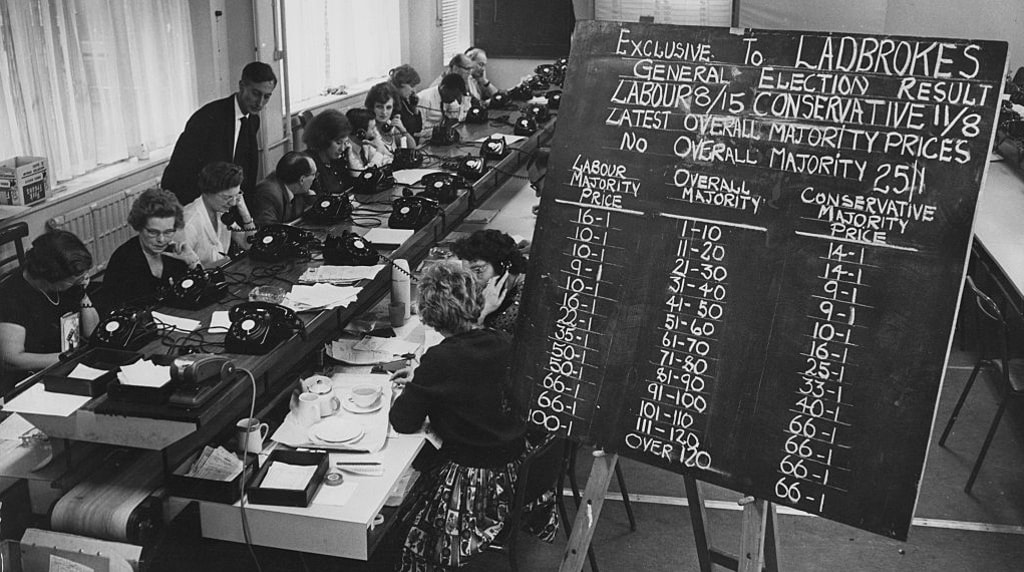 Staff man the telephones at Ladbrokes HQ in 1964.