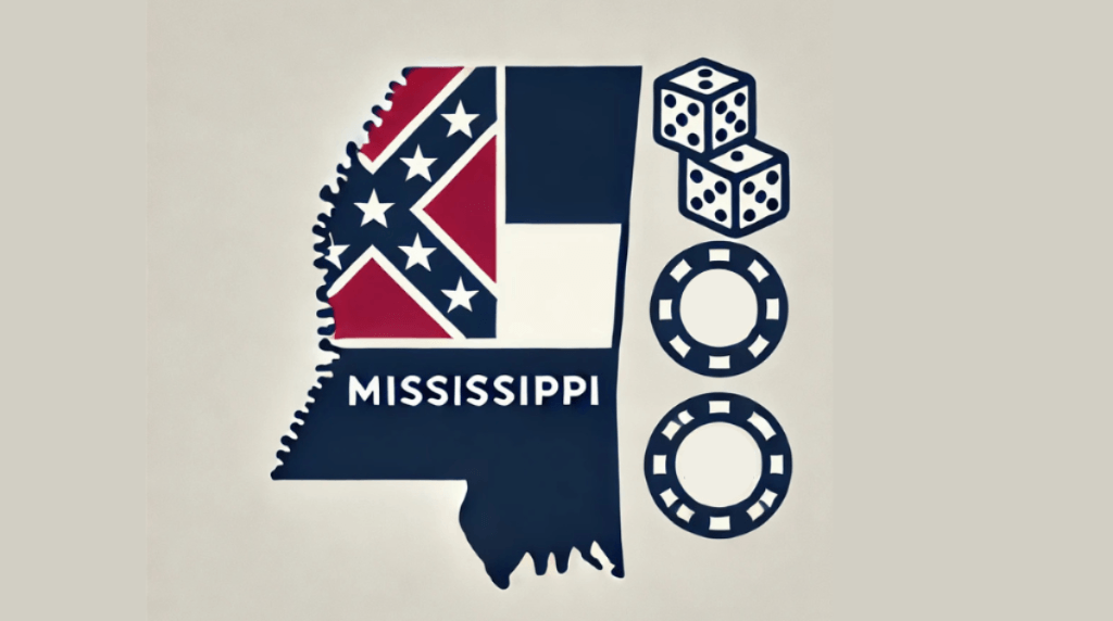 Mississippi state flag and dice betting chips