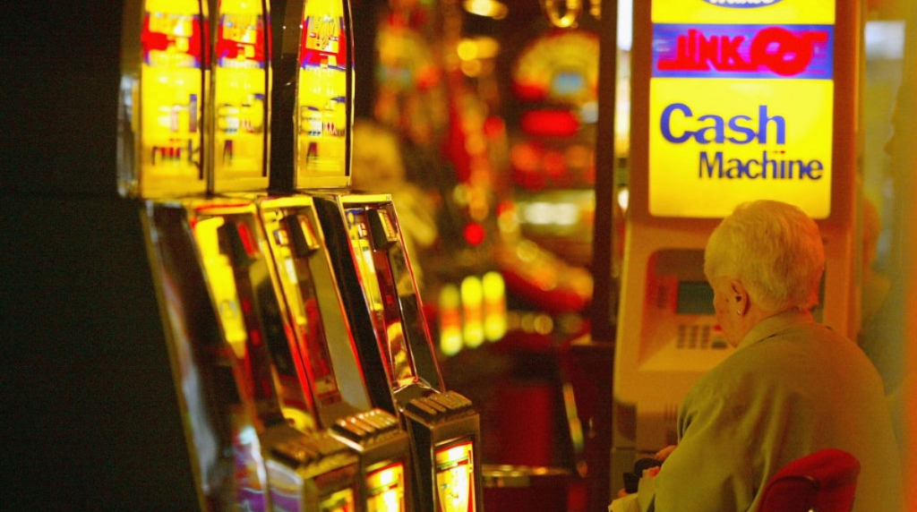 Slot machines are seen in an amusement arcade.