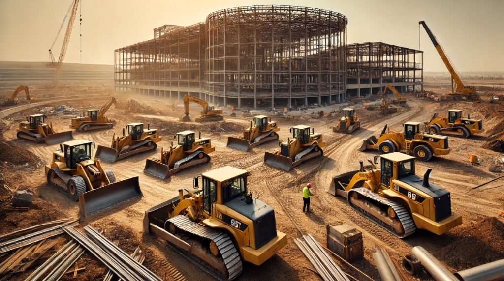 Bulldozers working on a construction project