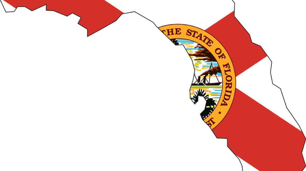 Map of Florida overlaid with State seal.