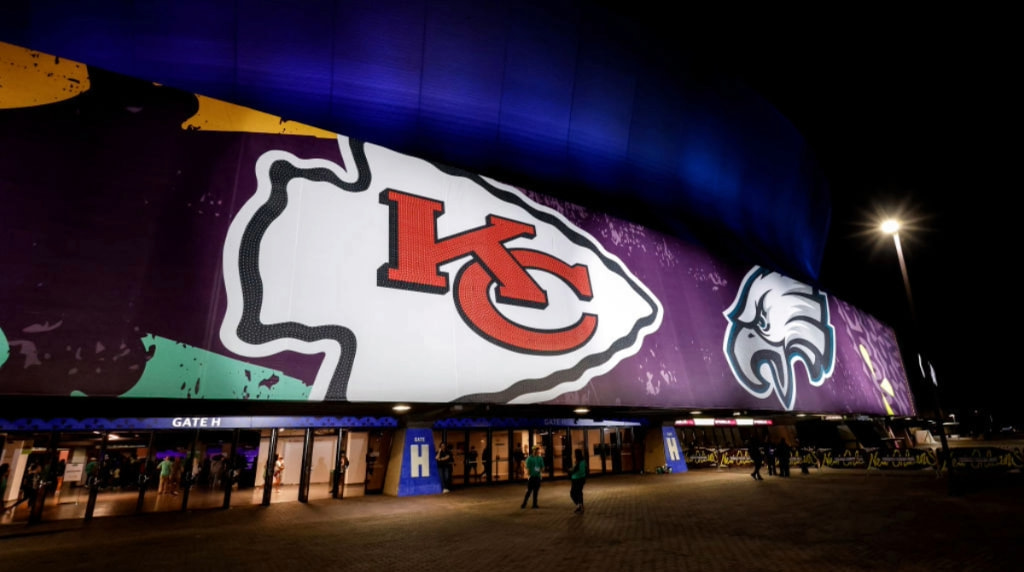 A View from Outside of the Caesars Superdome Before the Super Bowl LIX.