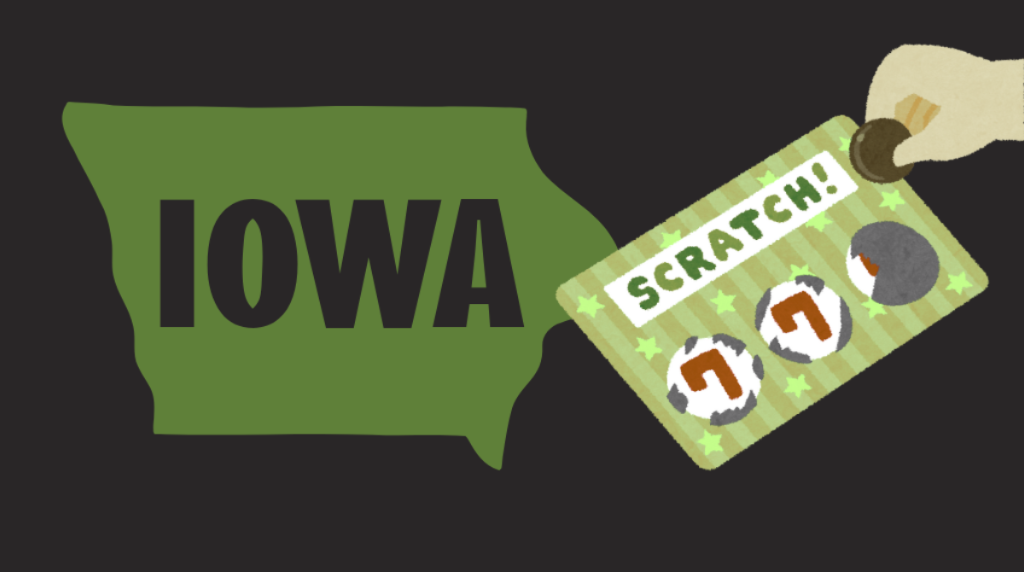 Map of Iowa and lottery scratch-off ticket