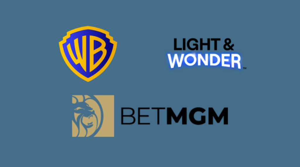 Logos for Warner Bros, BetMGM, and Light & Wonder